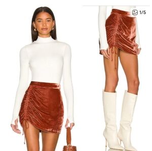 Free People X REVOLVE Vivienne Velvet Burgundy Rust Ruched Lace Up Mini Skirt